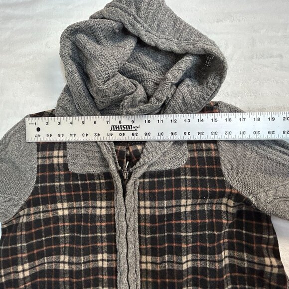 Anthropologie Moth Womens Derry Plaid Wool Blend Zip Hooded Jacket Large Gray - Picture 6 of 8